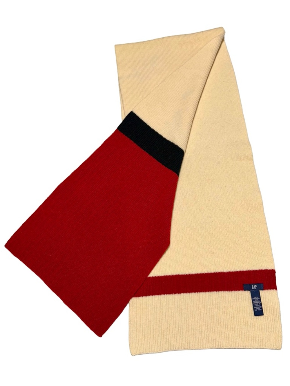 GAP 100% Lambswool Scarf Red Cream Colorblock Preppy Christmas Holiday